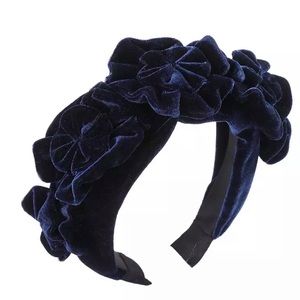 Thick blue velvet and satin floral hairband